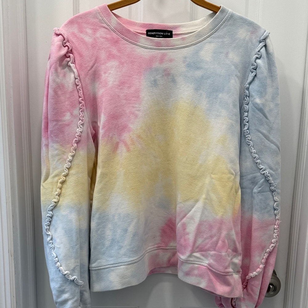 Generation Love Pink and Blue Tye Dye Ruffle sleeve sweatshirt